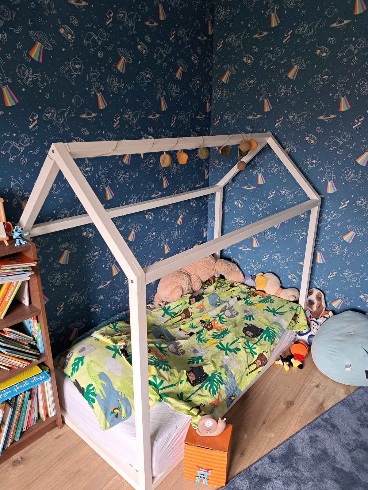 Huisbed / Montessori bed met matras 160x80 cm, Ophalen, Gebruikt, Eenpersoons, Wit