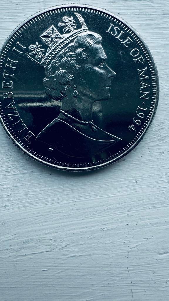 1 Crown Isle of Man 1994 D-Day 50e Herdenking Zilver PM Proo, Ophalen of Verzenden, Losse munt, Zilver