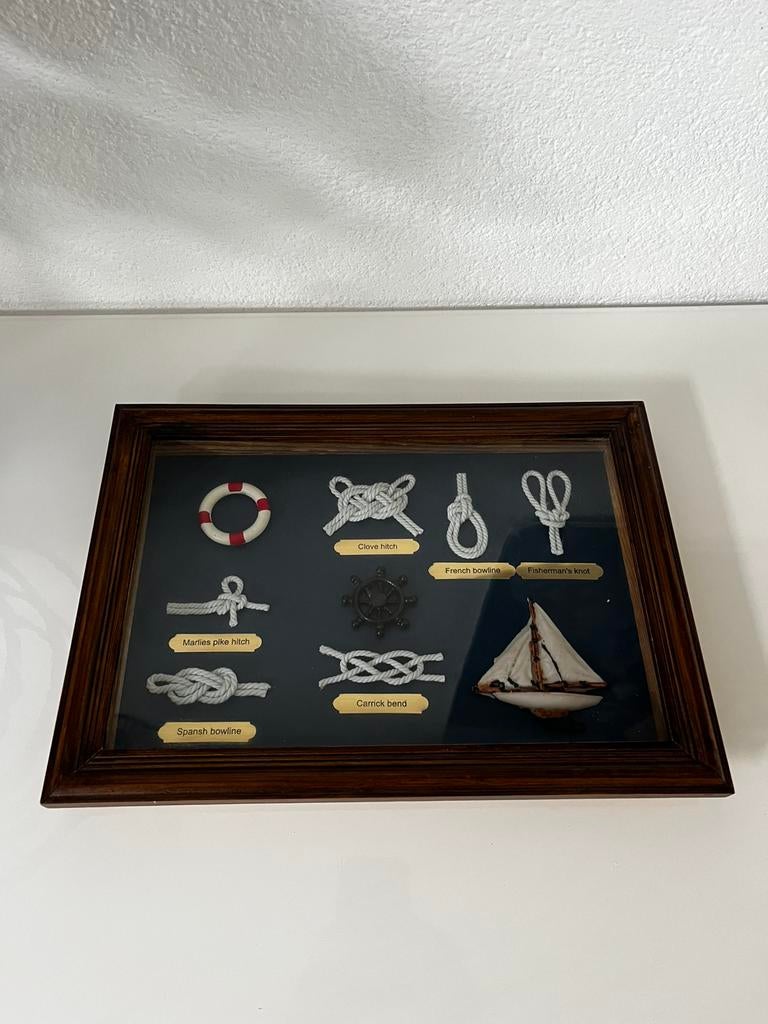 Schilderij scheepsknopen/boot/boei met houte lijst, Ophalen of Verzenden