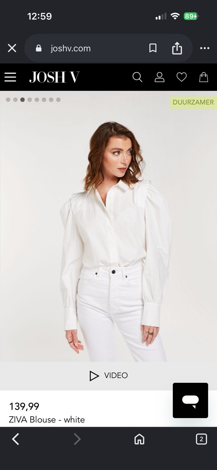 Josh V blouse mt M, Ophalen of Verzenden, Zo goed als nieuw, Maat 38/40 (M), Wit