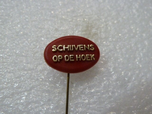 Vintage Speldje "Schijvens op de Hoek", Verzamelen, Ophalen of Verzenden, Gebruikt, Overige onderwerpen, Speldje of Pin