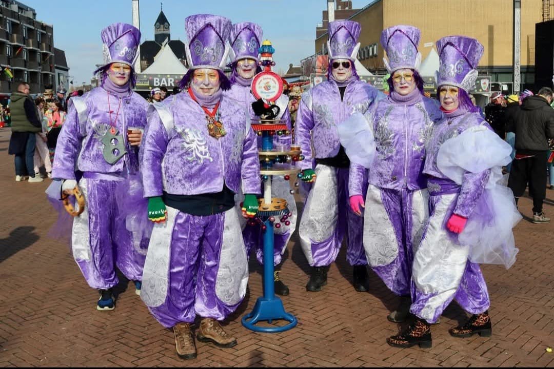 Carnavalskleding paars met zilveren pailletten, Ophalen, Carnaval, Maat 42/44 (L), Zo goed als nieuw