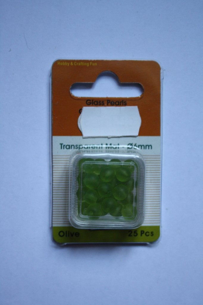 2 pakjes a 25 stuks glasparels transparant mat olijf 6 mm, Ophalen of Verzenden, Nieuw, Kraal