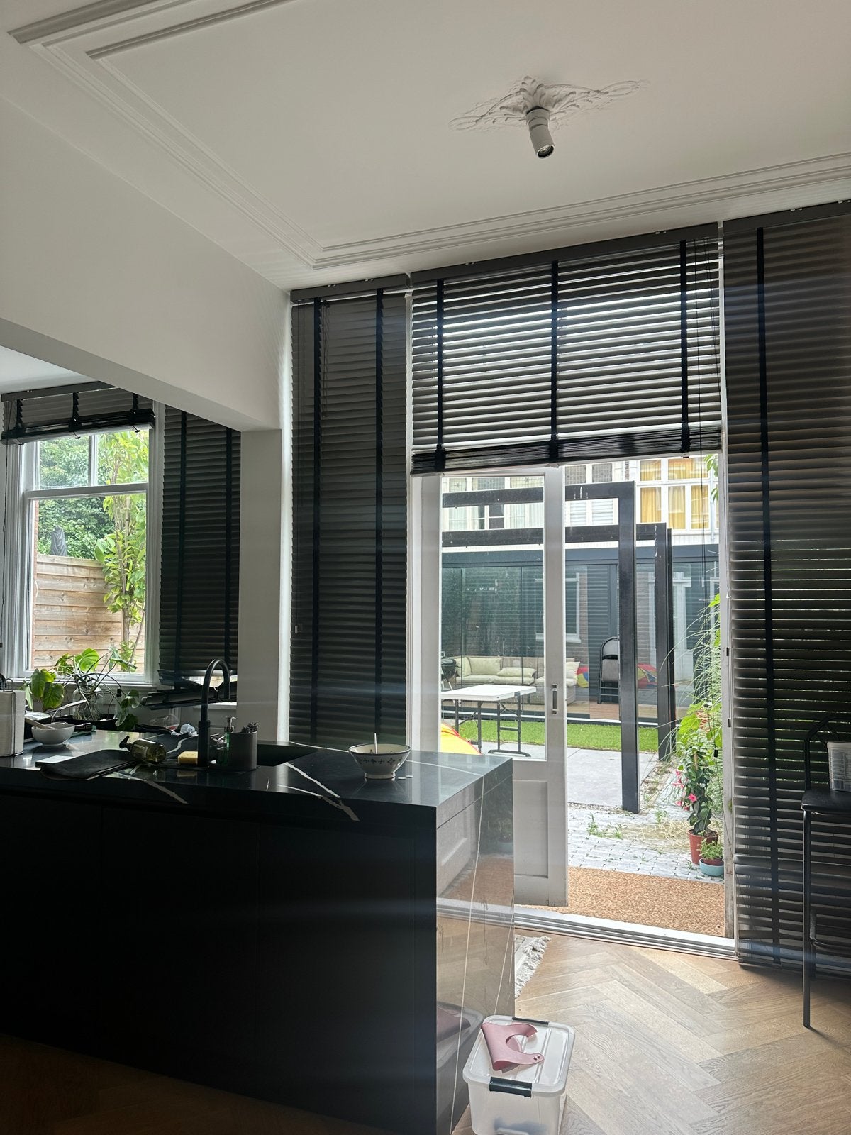 Window shades / Zwarte houten jaloezieën - diverse maten, Doe-het-zelf en Verbouw, Ophalen, Gebruikt, 200 cm of meer, Overige kleuren
