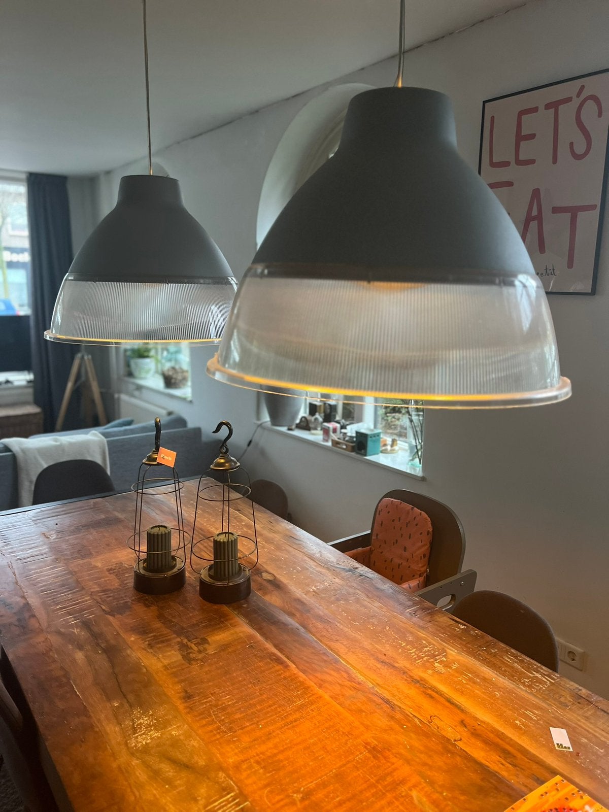 Industriële hanglampen (2 stuks), Ophalen, Zo goed als nieuw, E27 (groot)