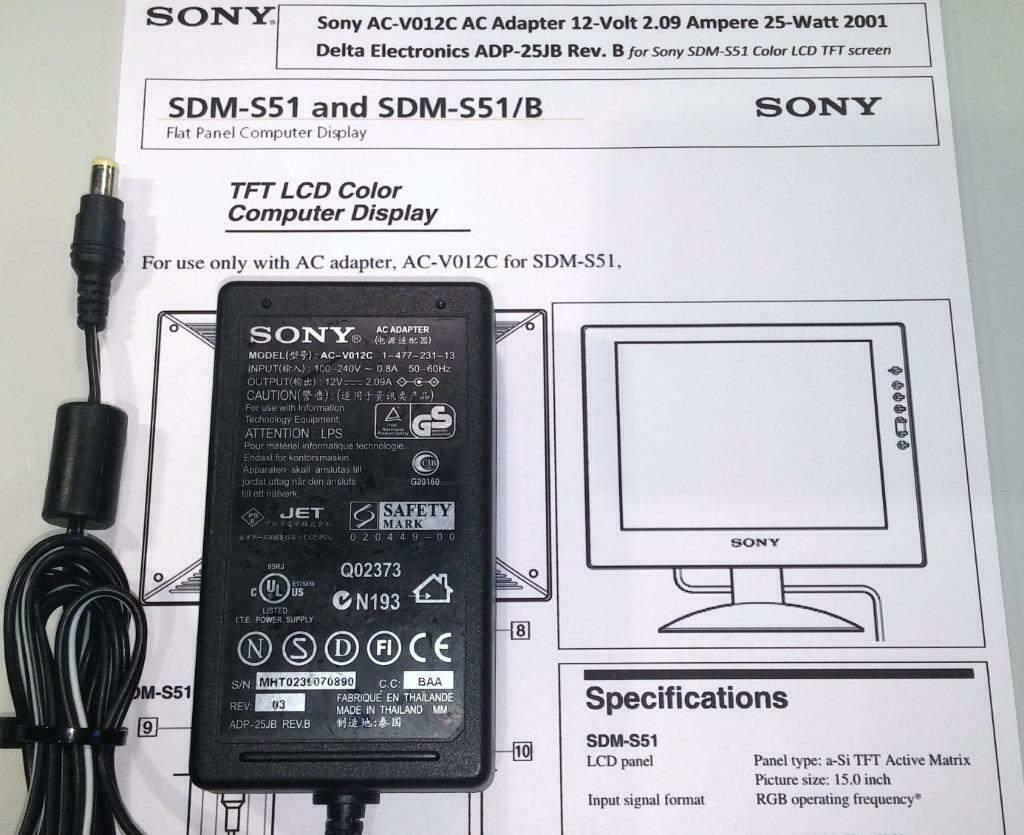 Sony AC-V012C Delta ADP-25JB 12V 2.09A 25W SDM-S51Adapter, Ophalen of Verzenden, Zo goed als nieuw
