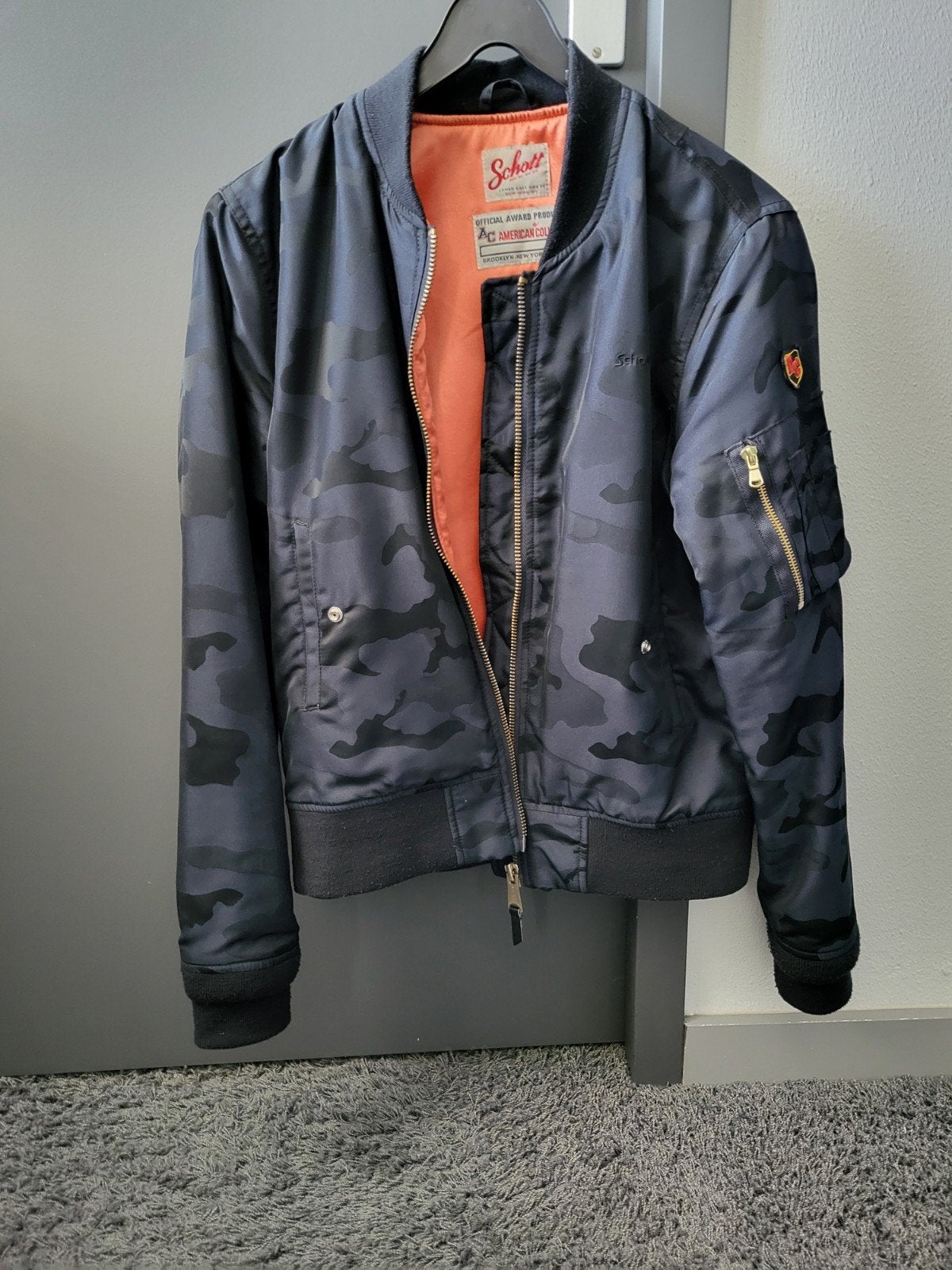 Schott AC bomber blauw/zwart, Ophalen of Verzenden, Zo goed als nieuw, Blauw