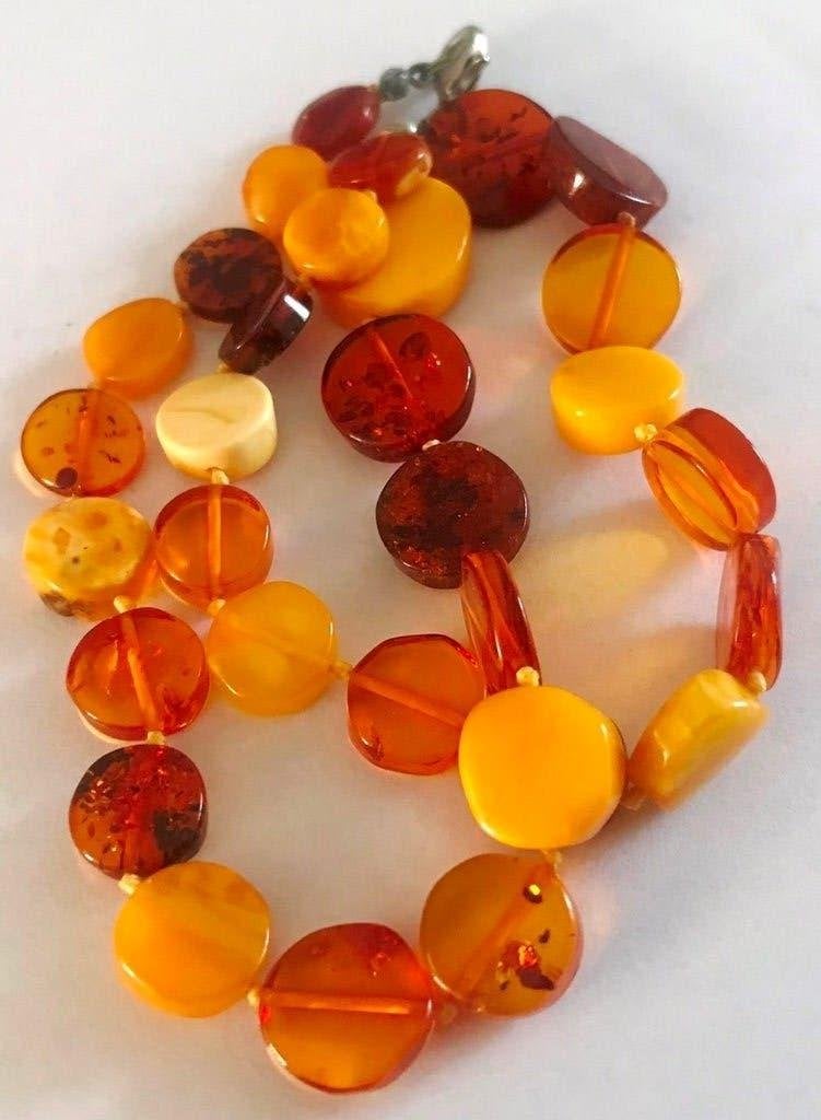 Barnsteen Amber ketting collier ronde kralen, Ophalen, Zo goed als nieuw, Steen of Mineraal, Met edelsteen