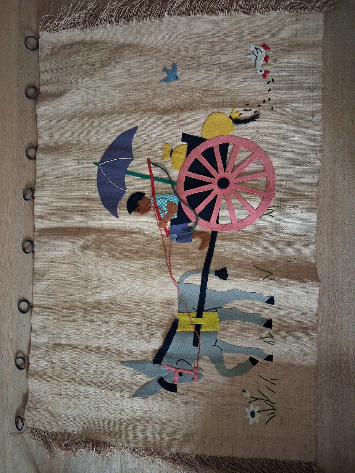 Wandtapijt met ezel en kar - 85x60cm, Ophalen of Verzenden