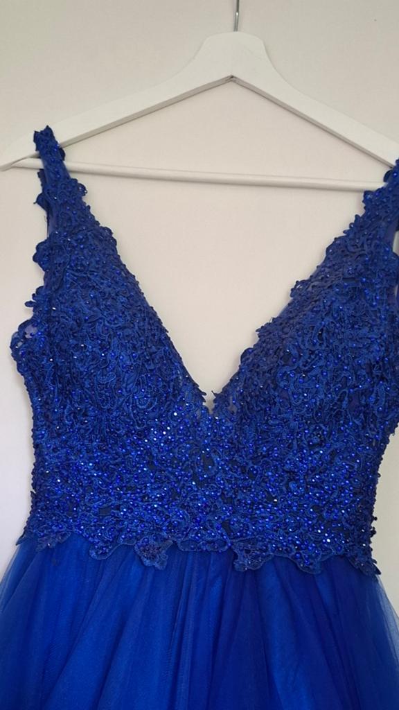 Prachtige blauwe galajurk van Dreamdresses, maat XS, Galajurk, Blauw, Ophalen of Verzenden, Maat 34 (XS) of kleiner