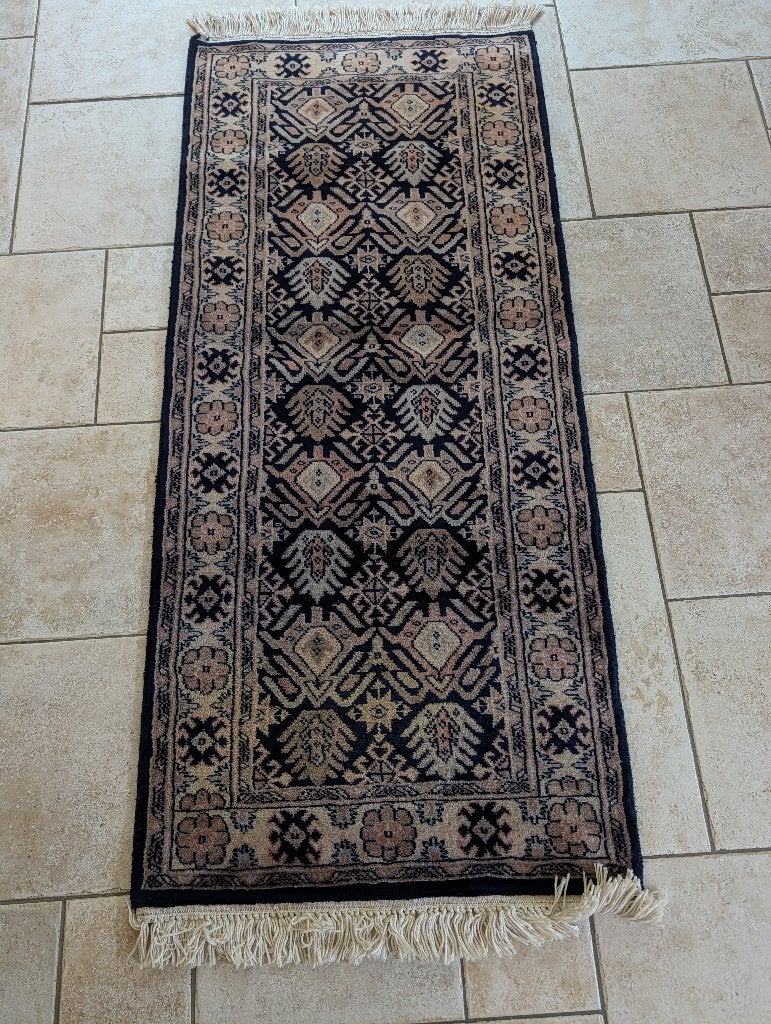 Handgeknoopte Pakistan Shusha hal Loper tapijt vloerkleed, Gebruikt, 100 tot 150 cm, Rechthoekig, 50 tot 100 cm