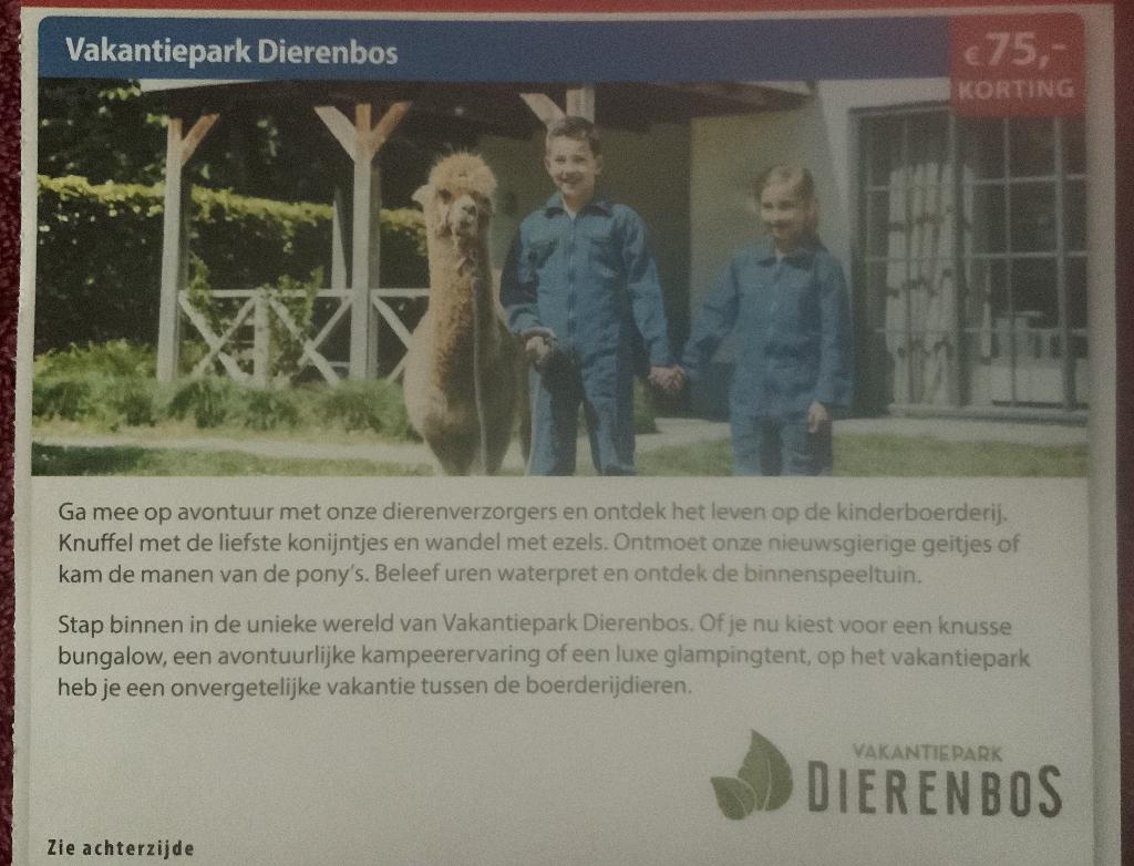 Vakantiepark Dierenbos Voordeelbon, Tickets en Kaartjes, Drie personen of meer, Kortingsbon, Bungalowpark