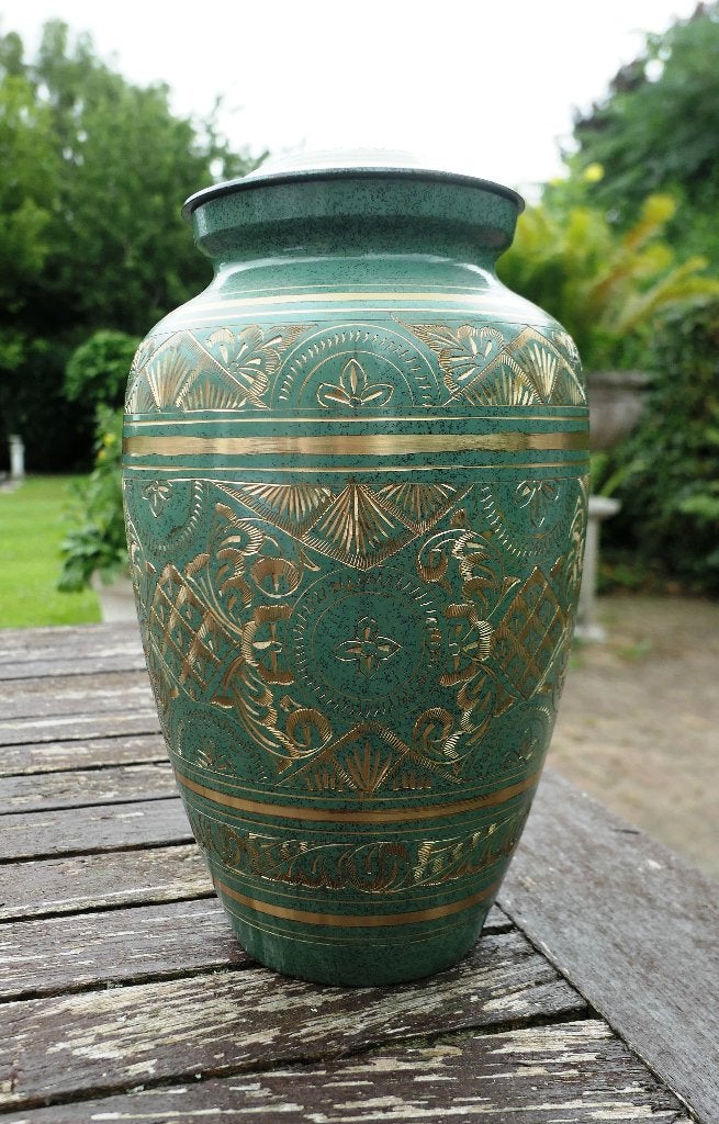 Messing urn – Groen met Goud, Ophalen of Verzenden, Nieuw