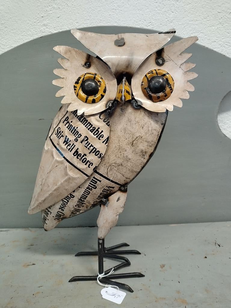 Witte uil van gerecycled blik - Handmade, Ophalen of Verzenden, Nieuw, Dier