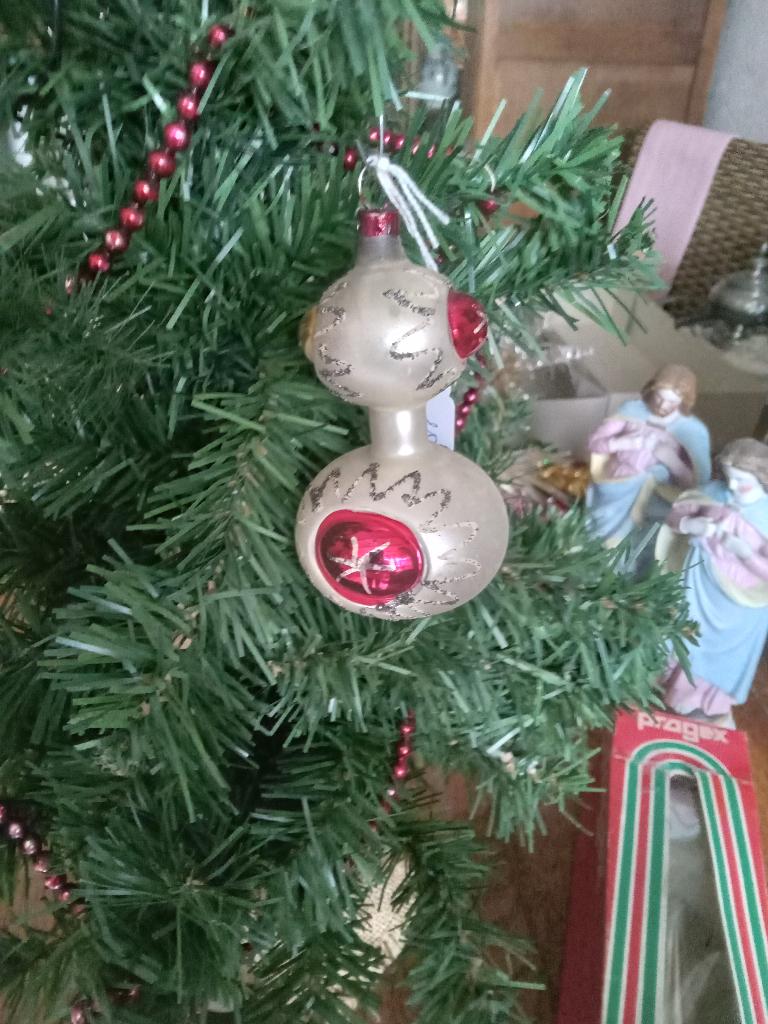 oude glazen kerstbal model dubbele bol, Diversen, Kerst, Ophalen of Verzenden, Gebruikt