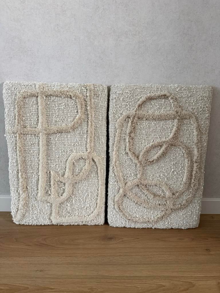 Set van 2 handgemaakte wanddecoratie, Beige, Verzenden, Zo goed als nieuw, Minimalistisch