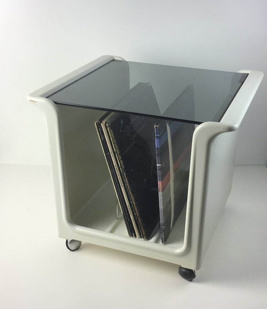Hele mooie vintage LP platen kar met rookglas plaat, Ophalen of Verzenden, Huis en Inrichting