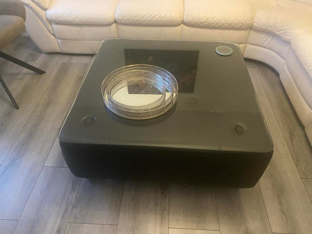 Salontafel 90x90 met geslepen glasplaat, Gebruikt, Vierkant, Glas, Minder dan 50 cm