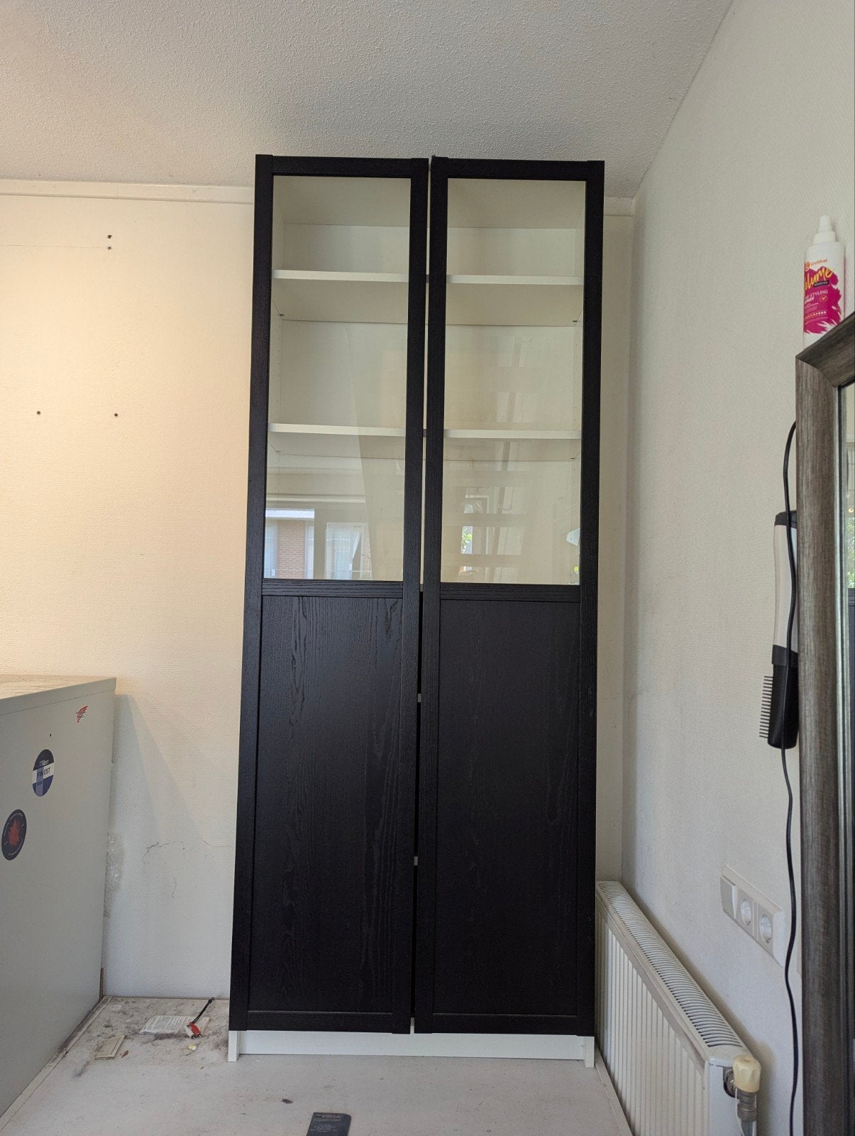 IKEA Billy kast met zwartbruine Oxberg vitrinedeuren, Ophalen, 200 cm of meer, Overige houtsoorten, 50 tot 100 cm
