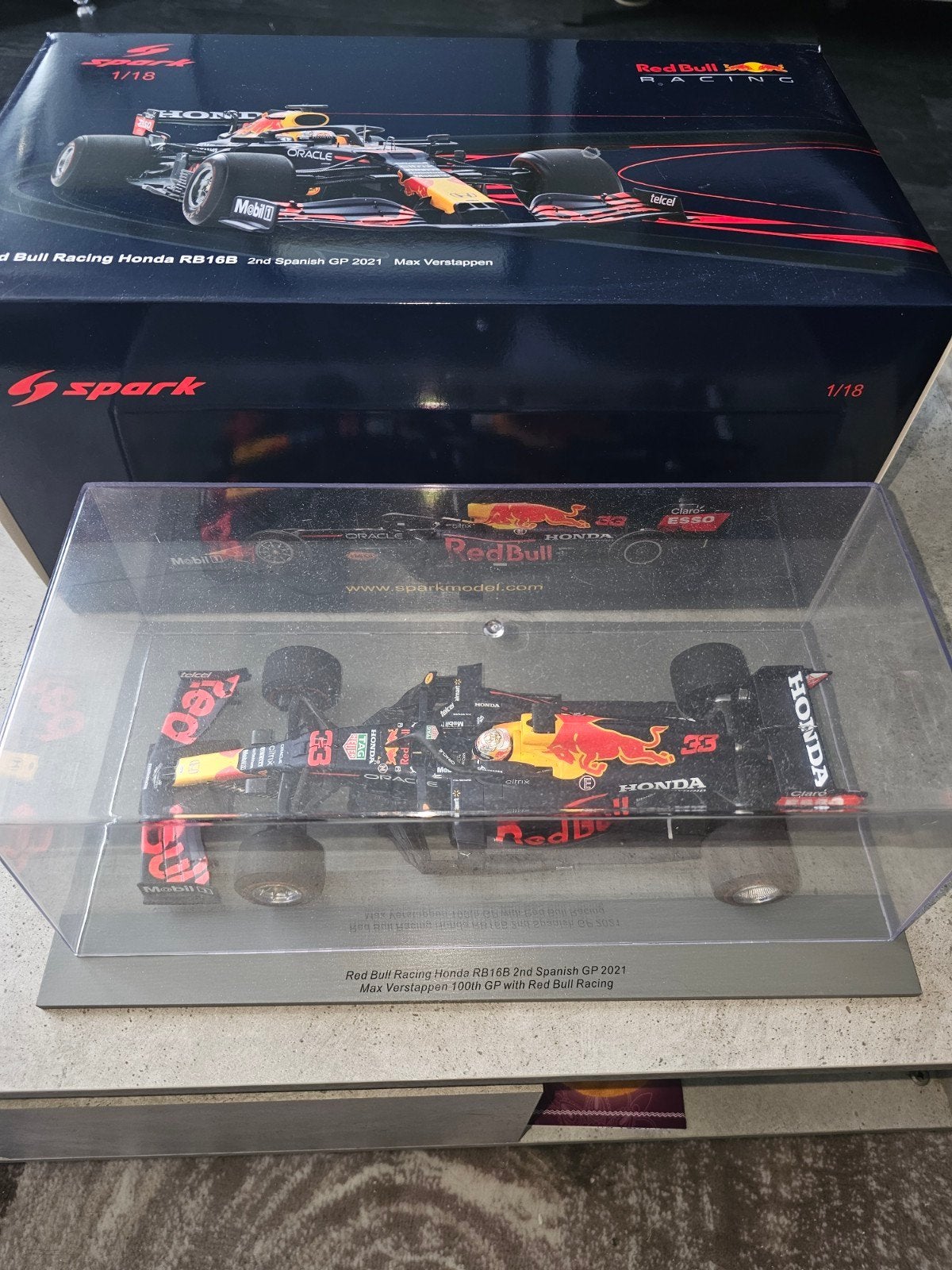 Spark  RB16B Max Verstappen Spanish GP 2021 1:18 NIEUW, Ophalen, Nieuw, Auto, Overige merken