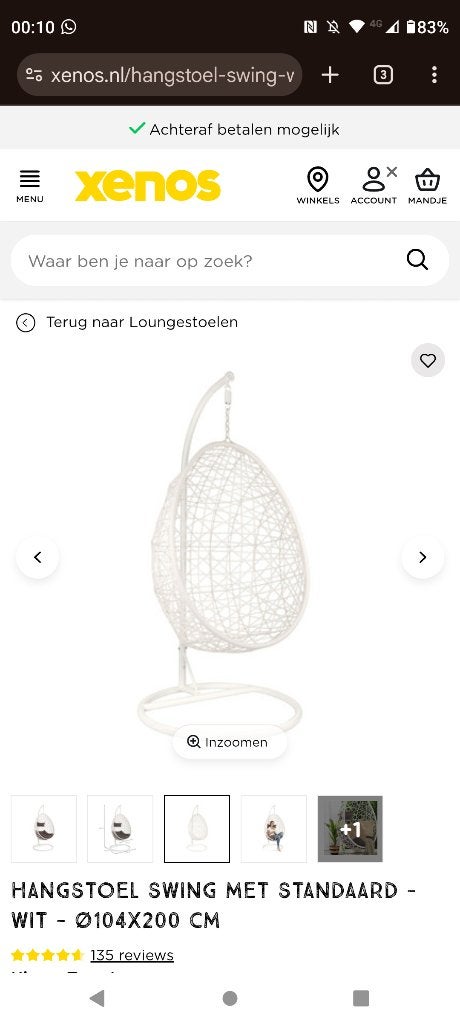 Hangstoel ei wit, Ophalen, Wit, Kunststof, Zo goed als nieuw