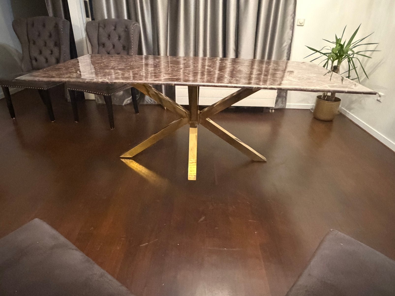 Eettafel - bruin marmer, Huis en Inrichting, Tafels | Eettafels, Ophalen, Zo goed als nieuw, Rechthoekig, 50 tot 100 cm