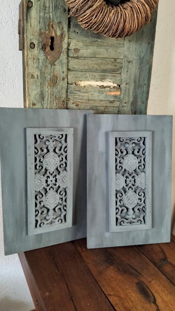 2 Brocante wanddecoraties houten lijsten wandpanelen, Gebruikt, 40 cm, ., Hout