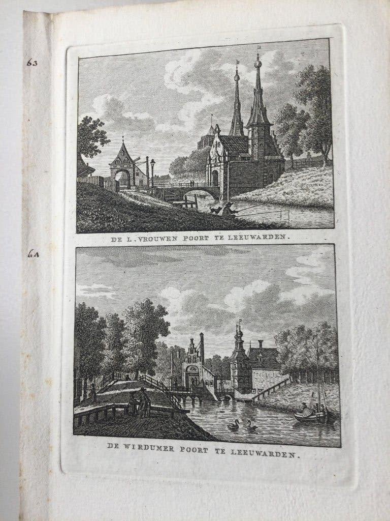 Leeuwarden, L.Vrouwen- en Wirdumer poort, 1791 , Antiek en Kunst, Stadsgezicht, 16 cm, 21 cm, Verzenden