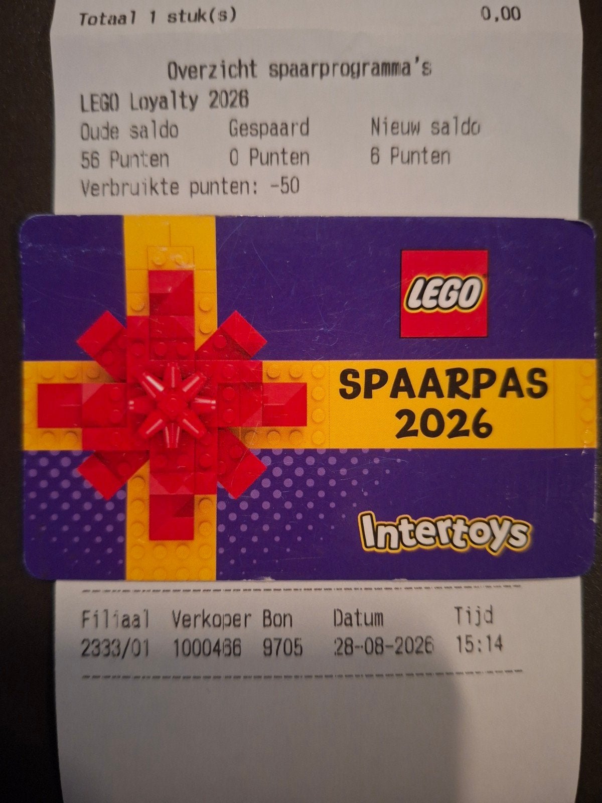 Lego Spaarpas Intertoys 2026 - 6 punten, Ophalen of Verzenden