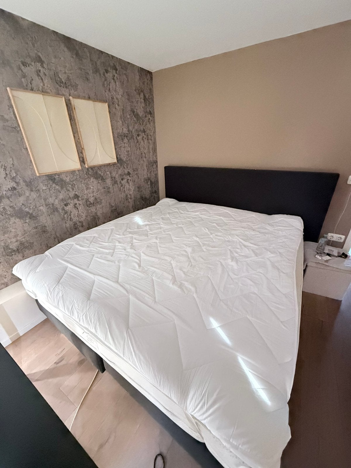 Complete Boxspring incl. Matras en topper 180x200, Ophalen, Zo goed als nieuw, Tweepersoons, Grijs