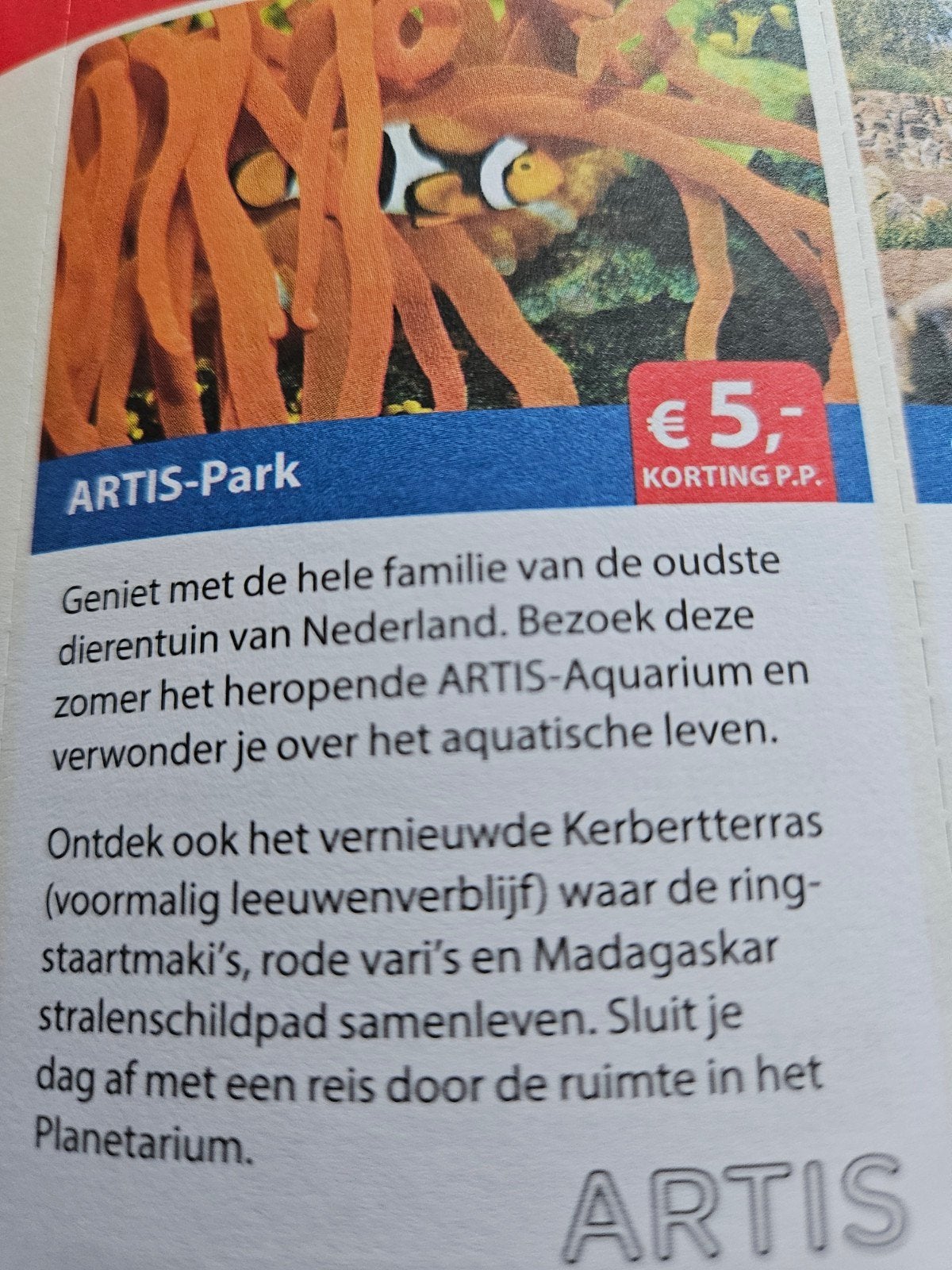 Kortingsbon Artis-Park, Tickets en Kaartjes, Drie personen of meer, Kortingskaart