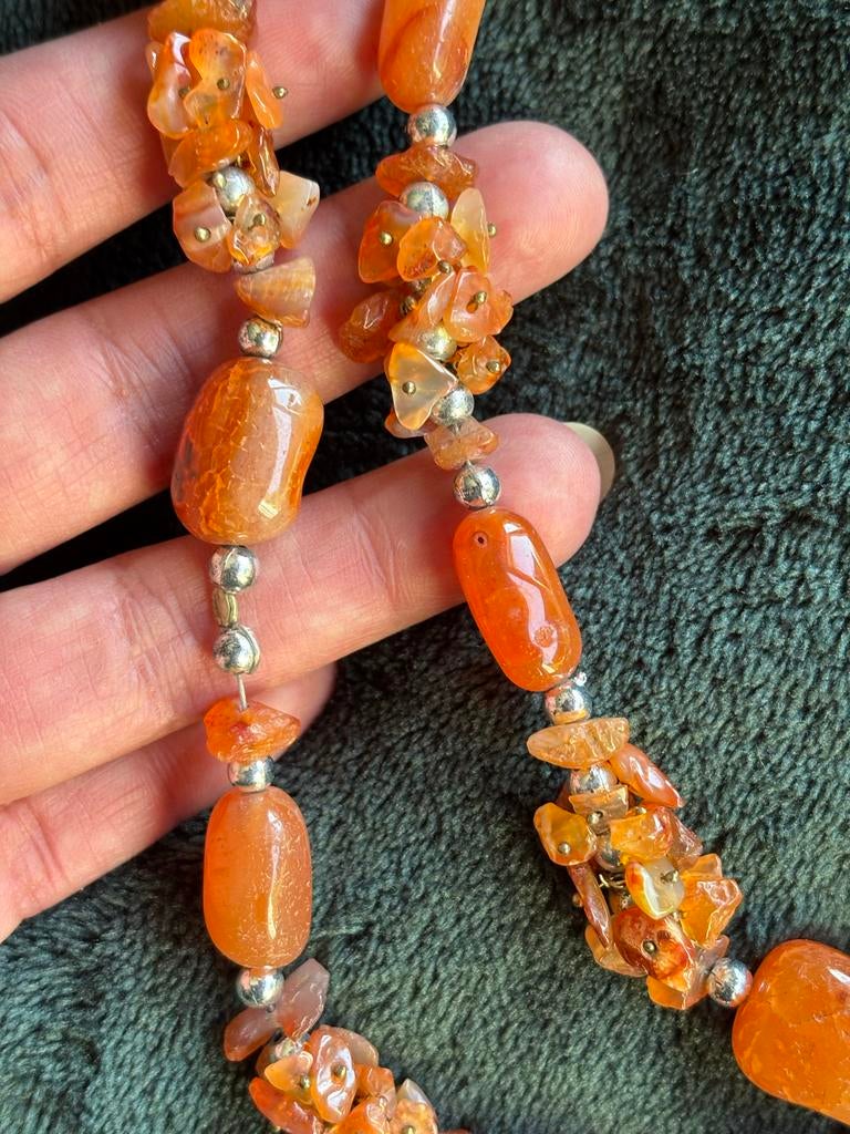 Lange vintage Carneool Halsketting, Sieraden, Tassen en Uiterlijk, Kettingen, Oranje, Ophalen of Verzenden, Zo goed als nieuw