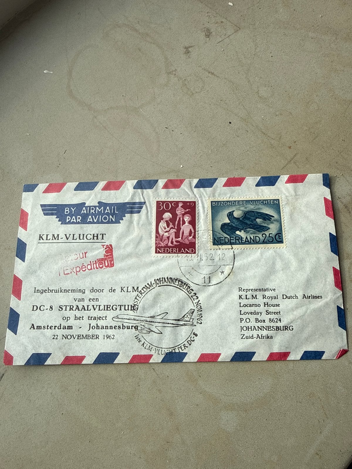 KLM-Vlucht Amsterdam-Johannesburg 1962 Eerste Vlucht, Ophalen of Verzenden, Beschreven