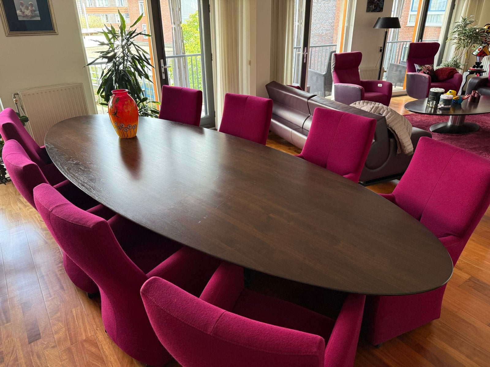 Exclusieve XXL Design Eethoek: Oscar Tafel 350cm + 8x Leolux, Ophalen, Gebruikt, 8 stoelen of meer