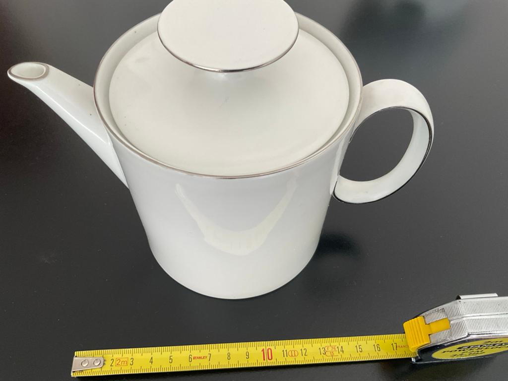 Thomas Germany Porseleinen Theepot Wit met Zilveren Rand, Ophalen