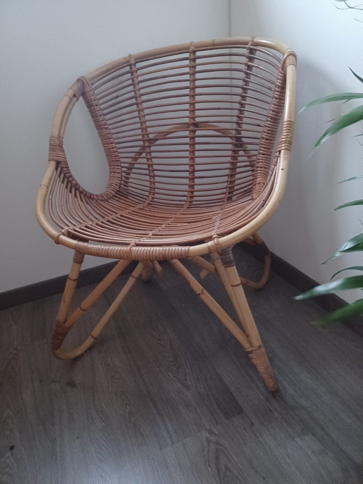 Rotan stoel - Vintage look - origineel uit de jaren '60, Bruin, Boho, Vintage, Natuurlijk, Riet of Rotan, Ophalen of Verzenden