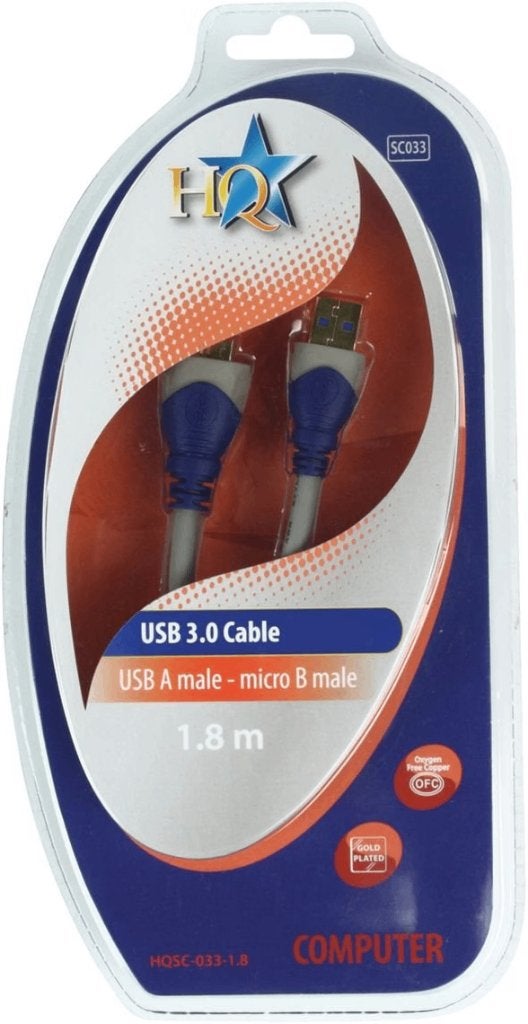 HQ HQSC-033-1.8 USB 3.0 Kabel USB A naar Micro B 1,8m, Computers en Software, Ophalen of Verzenden, Nieuw