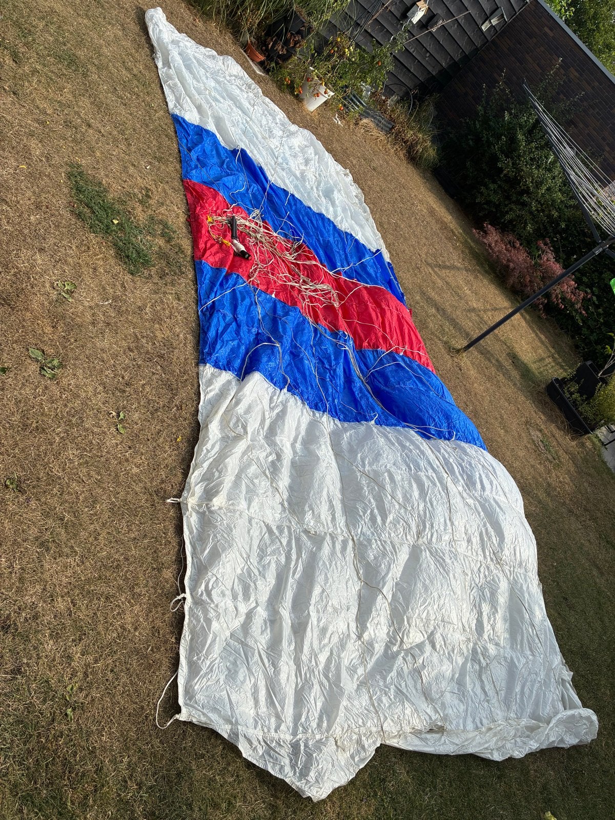 Oude parachute scherm rood/blauw/wit, Ophalen of Verzenden, Gebruikt