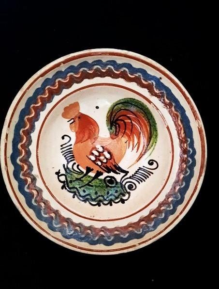 Vintage Hongaars aardewerk wandbord met haan (2), Antiek en Kunst, Ophalen