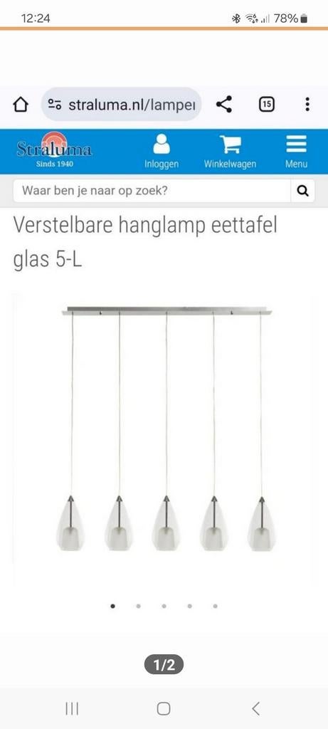 Eettafellamp met 5 lampen of salontafellamp met 3 lampen Str, Ophalen, Zo goed als nieuw, Glas, 75 cm of meer
