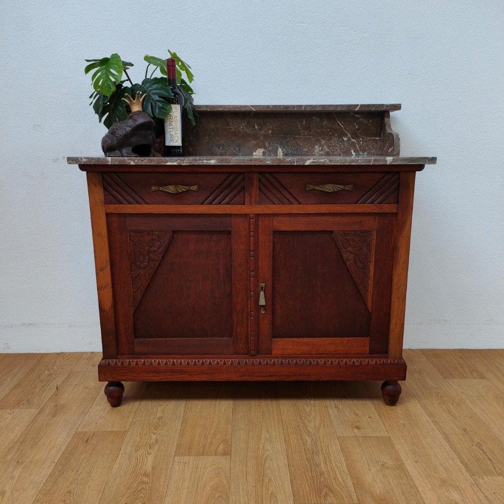 Vintage Antiek dressoir commode ladekast met marmer blad 201, Valkenswaard, Gebruikt, 100 tot 150 cm, Info@flashbackfurniture.nl