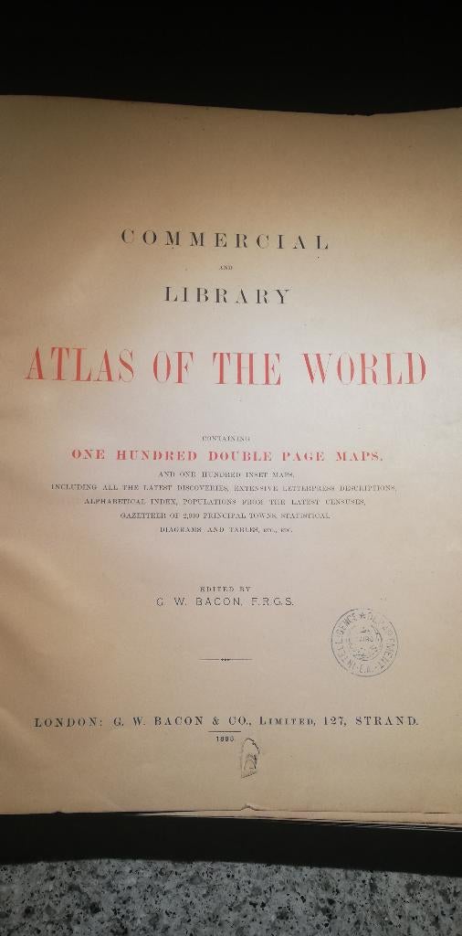 Oude atlas van de wereld uit 1893, Gelezen, G. W. Bacon, Overige typen, Ophalen of Verzenden