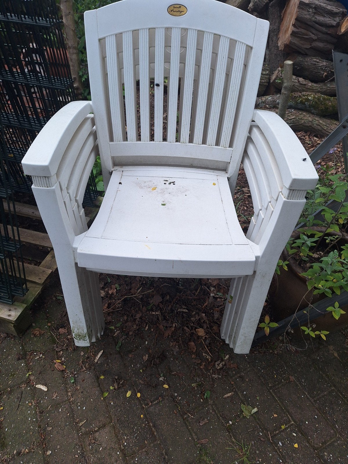 4 Witte Hartman Prestige Selection Tuinstoelen, Ophalen, Gebruikt, Kunststof, Stapelbaar