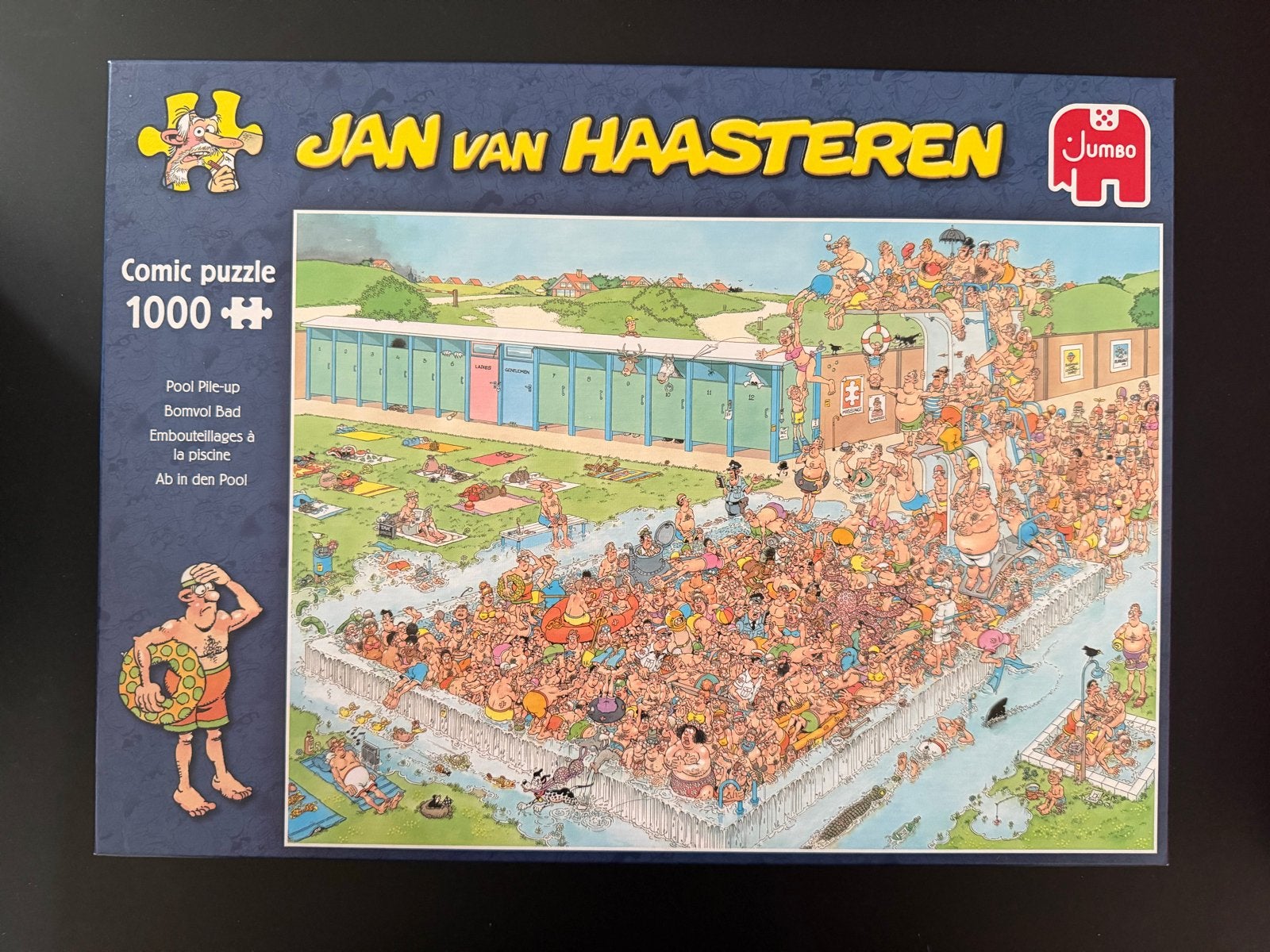 Jan van Haasteren - Pool Pile-up 1000 stukjes, Hobby en Vrije tijd, Denksport en Puzzels, Ophalen, 500 t/m 1500 stukjes, Gebruikt