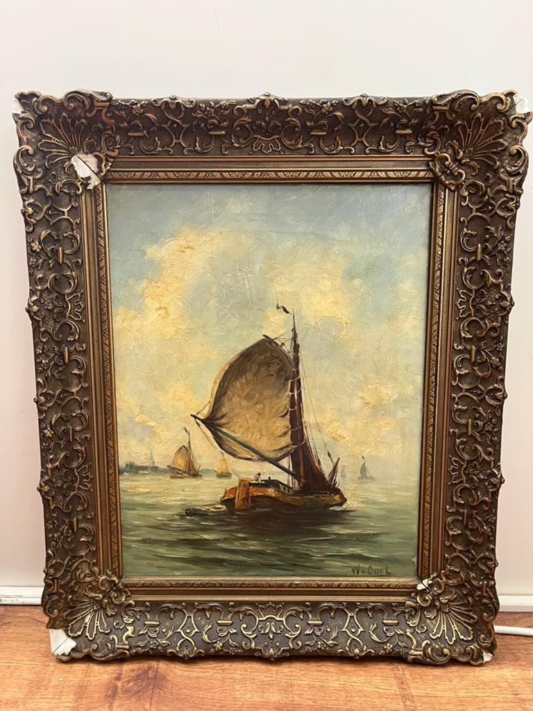 Olieverfschilderij: Zeilschip op Zee, gesigneerd W. Corst, Ophalen of Verzenden