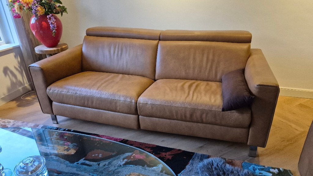 Bank Leder 2 en 3 zits, Ophalen, 150 tot 200 cm, Modern klassiek, Rechte bank