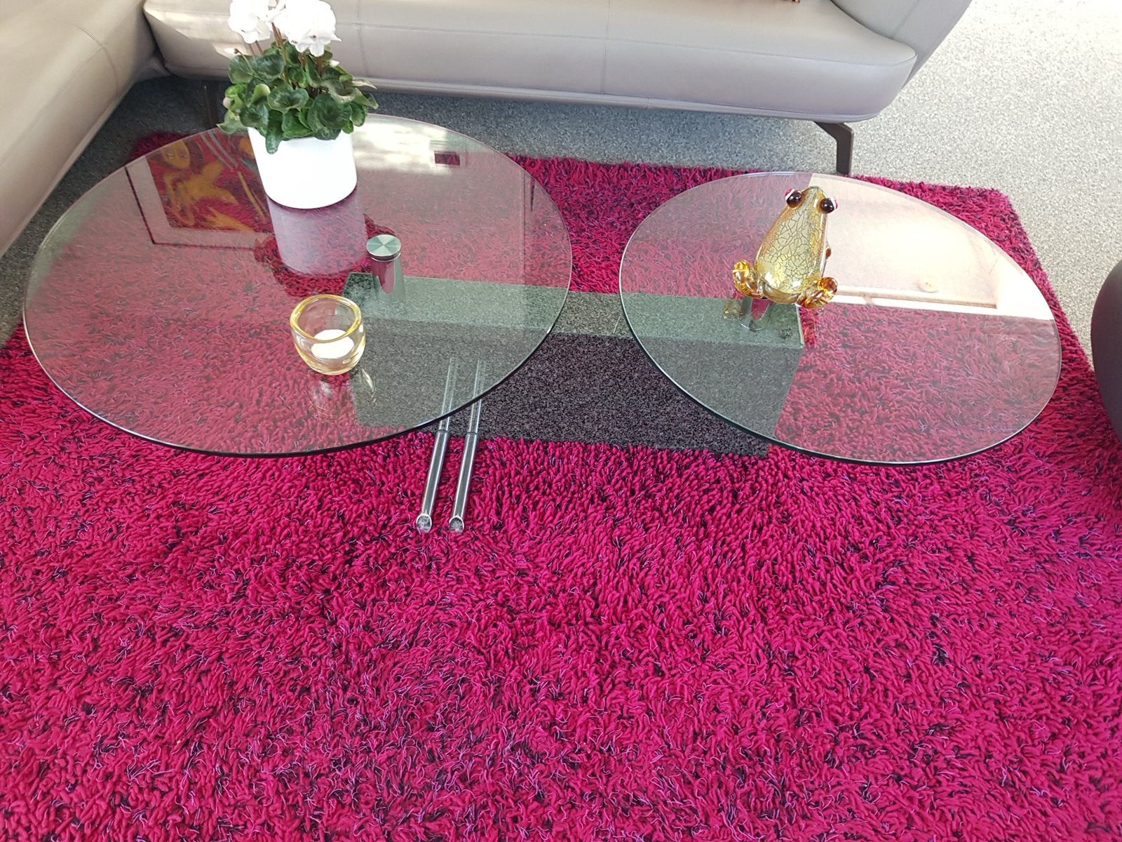 Rolf Benz design salontafel – glas – zo goed als nieuw, Huis en Inrichting, Ophalen, 100 tot 150 cm, Rond, 50 tot 100 cm