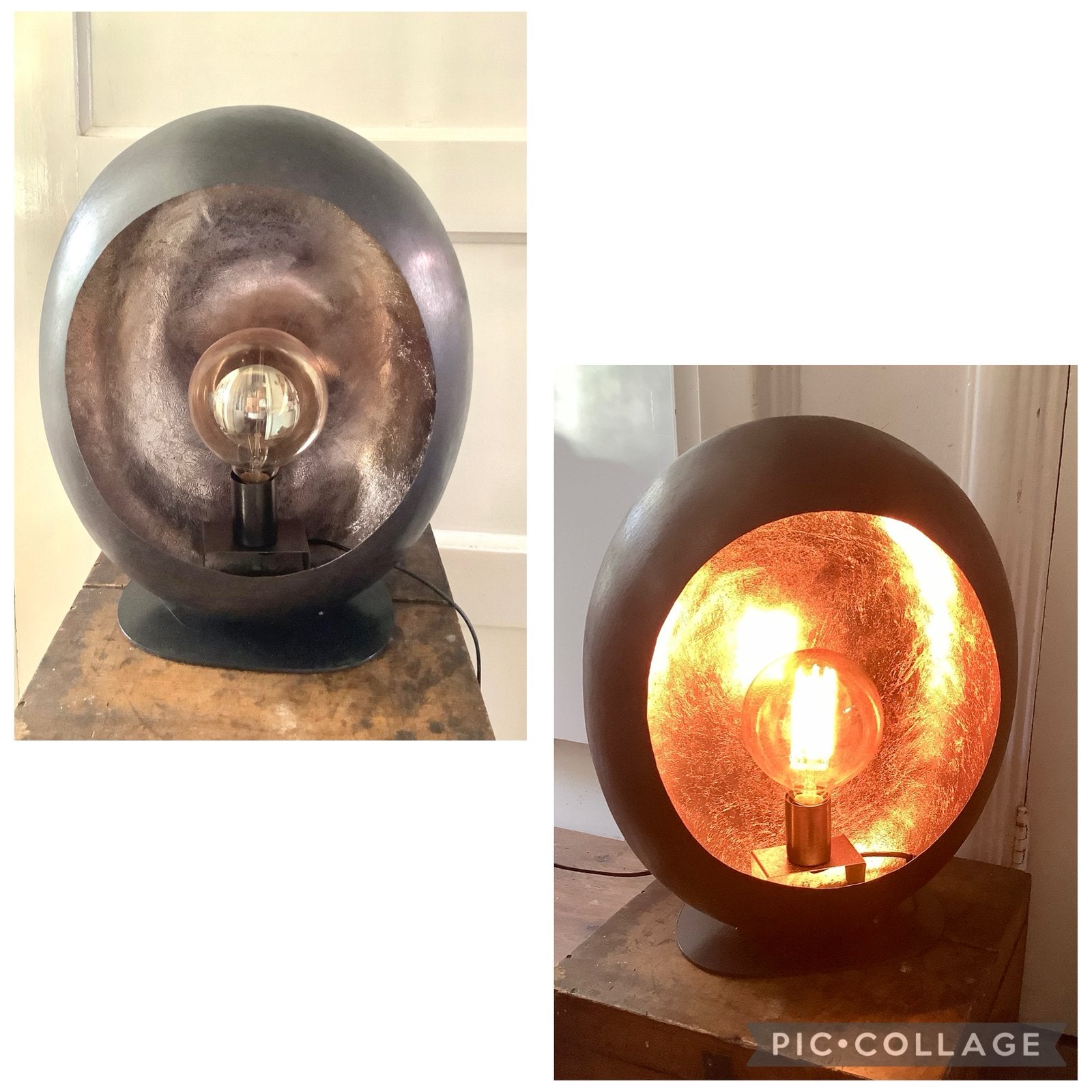 Mooie Egg lamp zwart met gouden binnenkant, industriële look, Huis en Inrichting, Ophalen of Verzenden, Metaal, Modern, Sfeerlamp