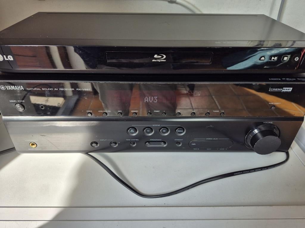 Yamaha Receiver RX-667 + Blu-Ray & Infinity speaker set, Gebruikt, 70 watt of meer, 5.1-systeem, Overige spelers