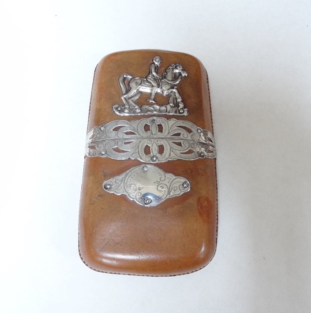 Sigarenkoker, leer met Hollands antiek zilver beslag., Ophalen of Verzenden, Zilver